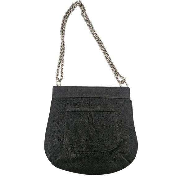 Lauren Merkin Black Leather Chain Strap Shoulder Bag Purse Glam Minimalist Basic - Picture 1 of 7